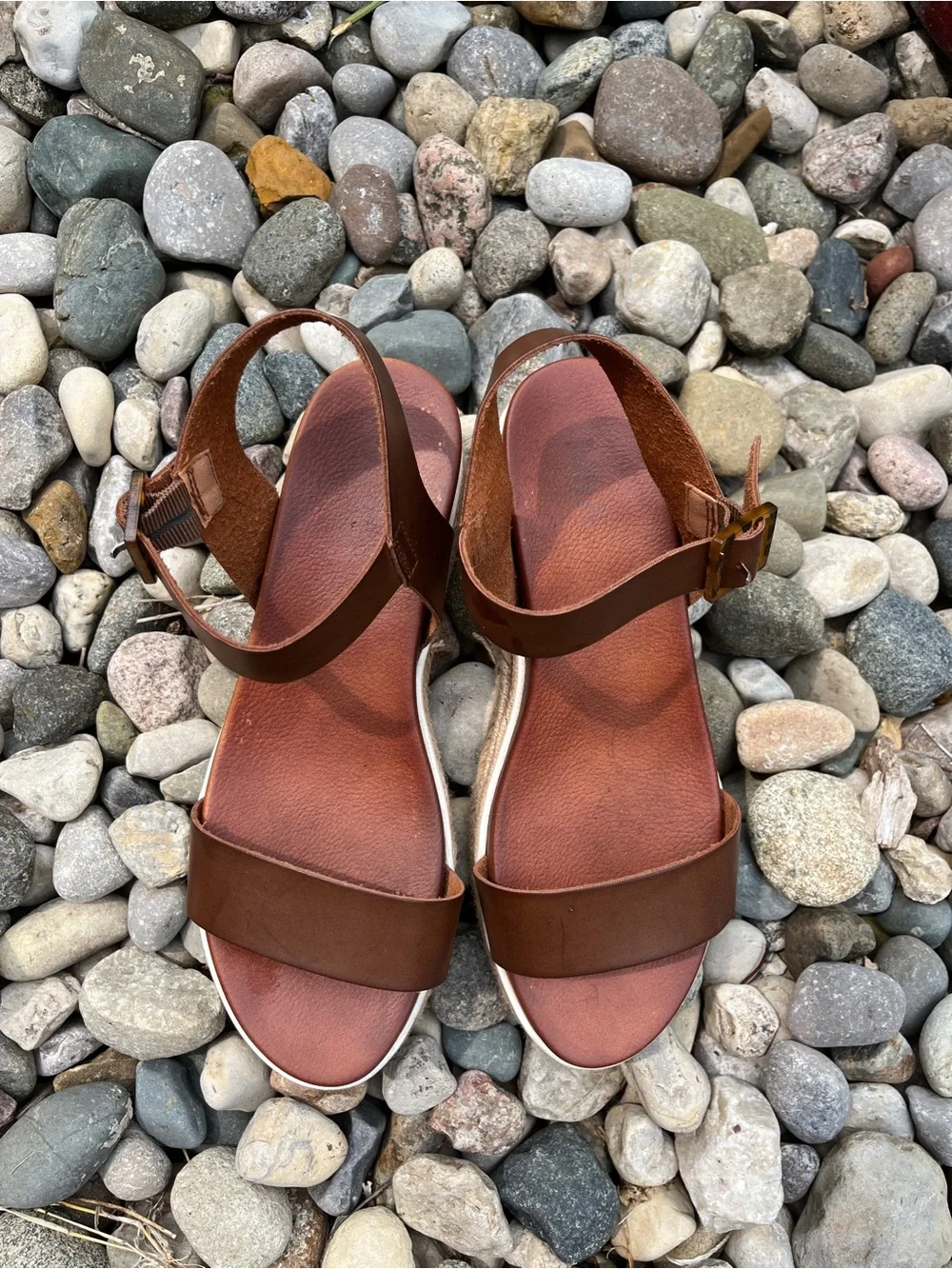 MIA Brown Leather Platform Espadrille Sandals with Ankle Strap